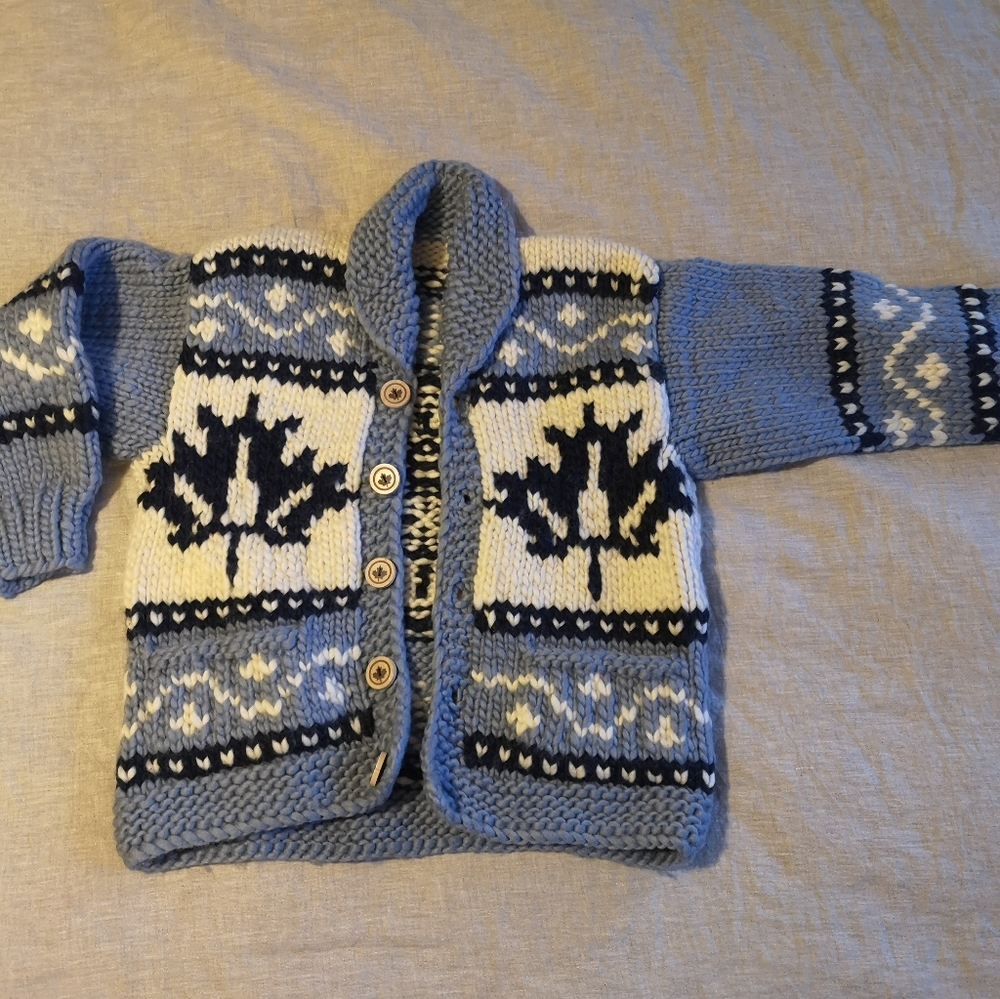 Rare blue wool Cowichan sweater